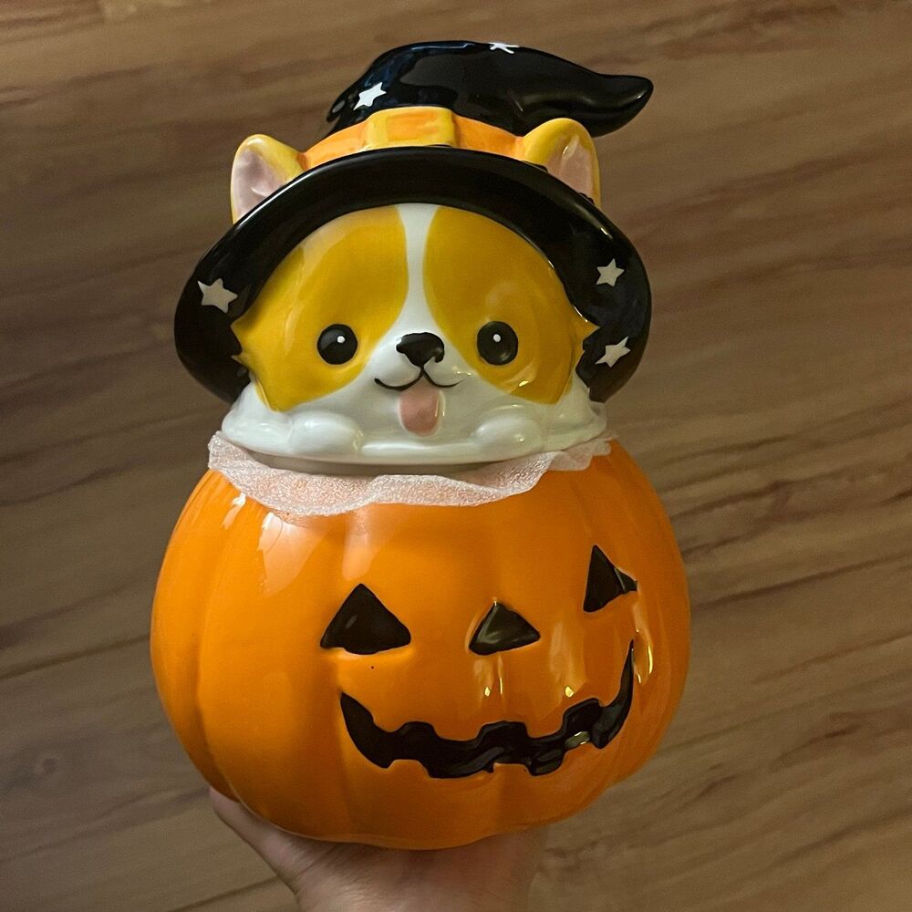 10 Strawberry Street Halloween Corgi in Pumpkin Cookie Jar